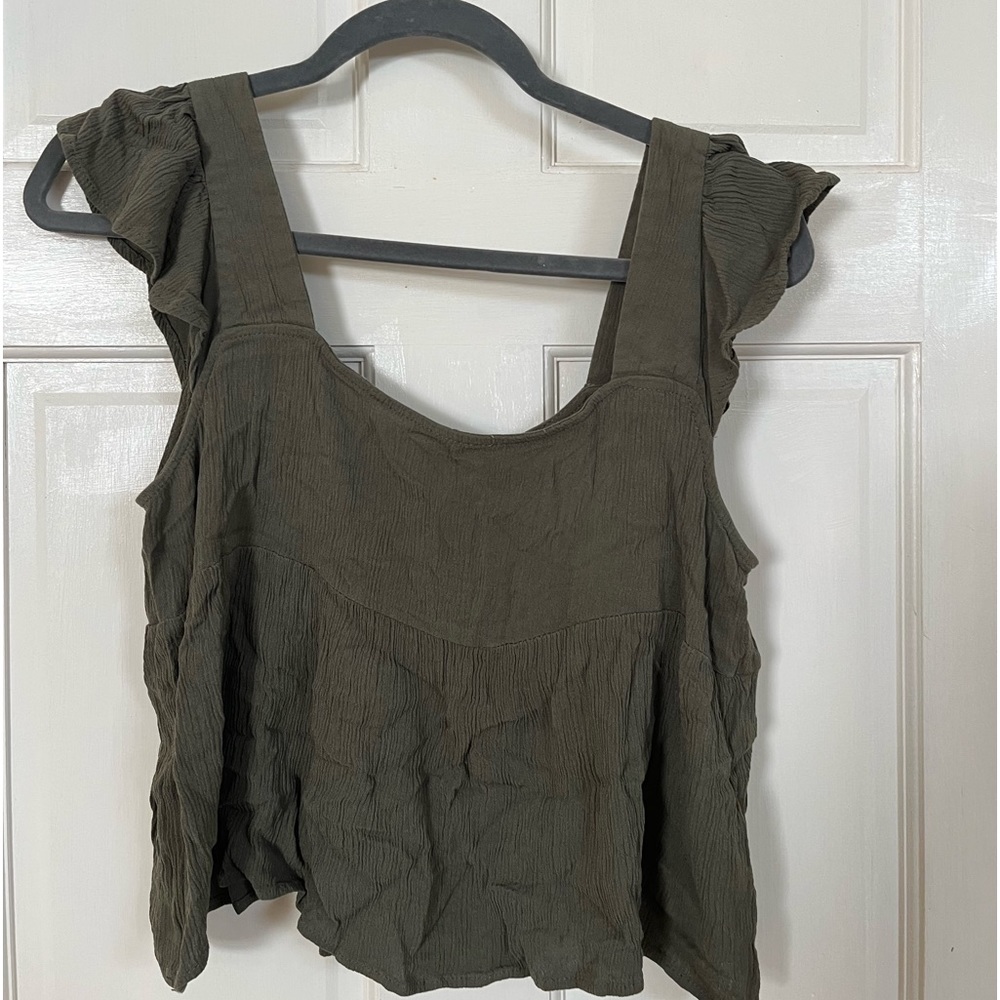 Green Flowy Cropped Tank Top